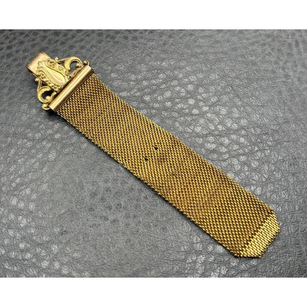 Antique Victorian Gold Filled Mesh Watch Fob Chain Ornate Clasp READ